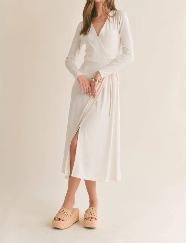 Icon Wrap Midi Dress In Off White Stylish Vintage Midi Dress