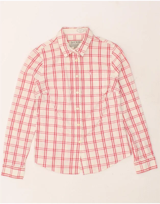 JACK WILLS Womens Shirt UK 12 Medium Pink Check Cotton Comfortable Pocket Short Shirt