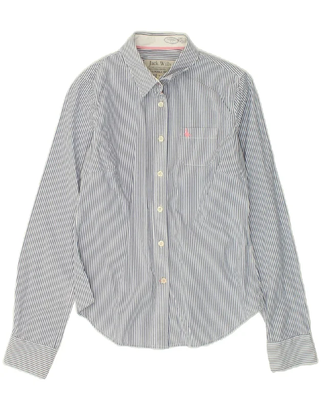 JACK WILLS Womens Shirt UK 8 Small  Blue Striped Cotton Chic Silk Short Sleeve Shirt