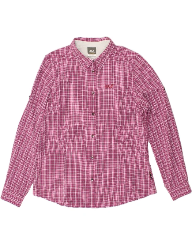 JACK WOLFSKIN Womens Shirt UK 20 2XL Pink Check Chic Silk Short Sleeve Shirt