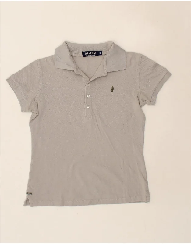 JOHN ASHFIELD Womens Polo Shirt UK 14 Medium Grey Cotton Casual Button-Down Short Shirt