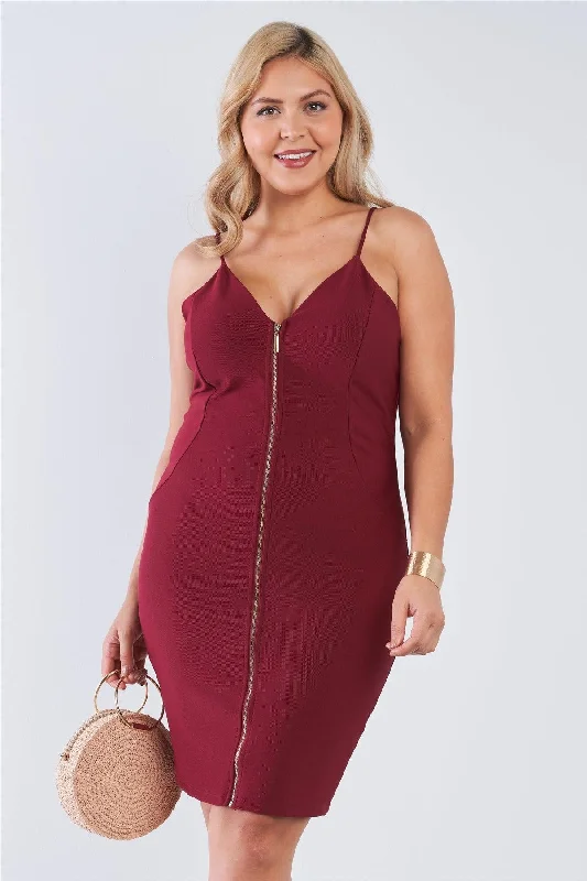 Plus Size V-Neck Zip Up Bodycon Mini Dress Trendy Mesh Mini Dress