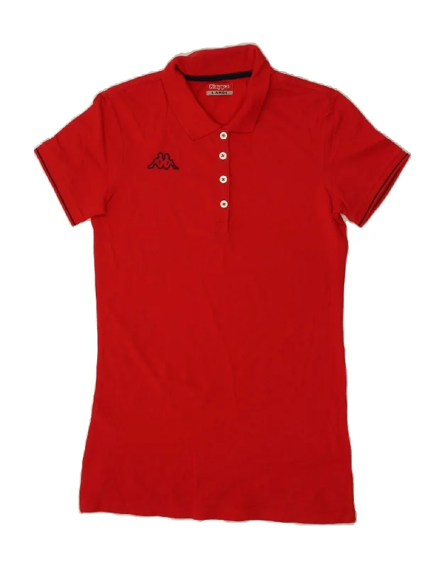 KAPPA Womens Polo Shirt UK 14 Large Red Cotton Chic Button-Up Short Shirt