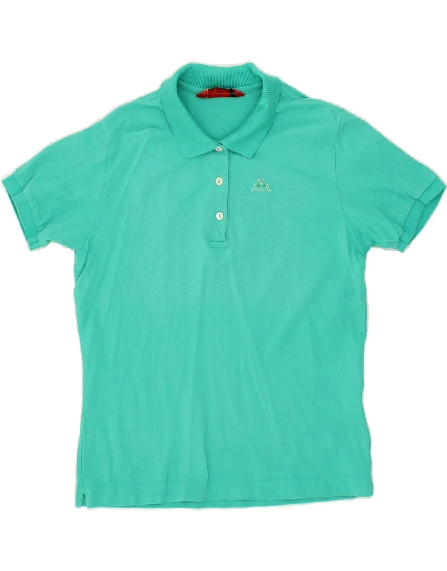 KAPPA Womens Polo Shirt UK 14 Large Turquoise Cotton Casual Button-Up Short Tee