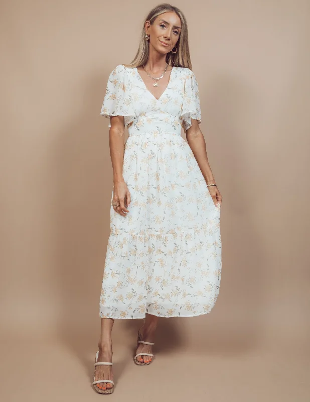 Karina Floral Midi Dress Comfortable Fit-and-Flare Midi Dress