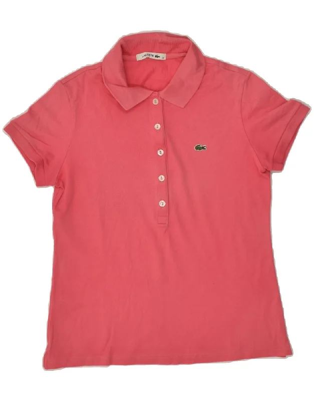 LACOSTE Womens Polo Shirt Size 38 Medium Pink Cotton Fashionable Rounded Short Shirt LACOSTE Womens Polo Shirt Size 38 Medium Pink Cotton Fashionable Rounded Short Shirt