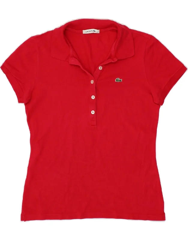 LACOSTE Womens Polo Shirt Size 42 Large Red Cotton Classic Short Sleeve Tunic