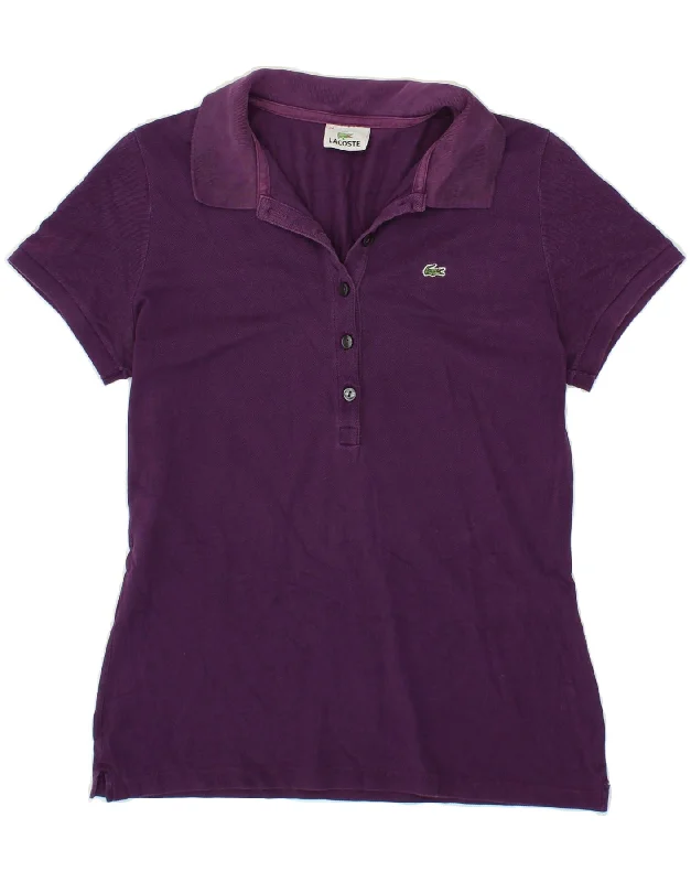 LACOSTE Womens Polo Shirt Size 44 Large Purple Cotton Comfortable Graphic Short Sleeve