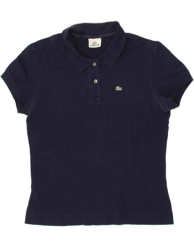 LACOSTE Womens Polo Shirt Size 46 XL Navy Blue Cozy Knit Short Sleeve Top