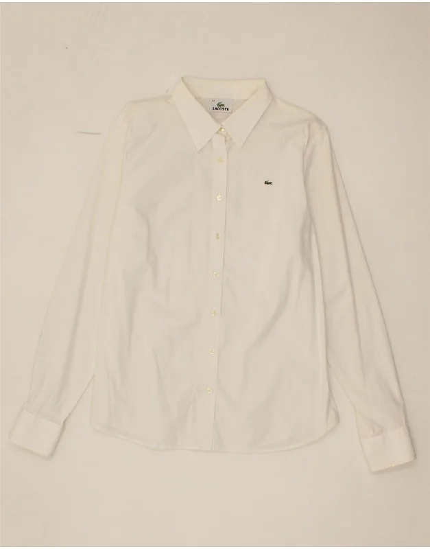 LACOSTE Womens Shirt Size 44 Large White Cotton Fashionable Draped Short Sleeve