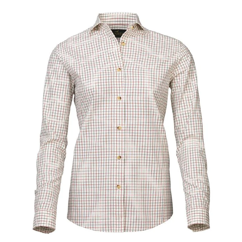Laksen Eleanor Ladies Cotton Wool Tattersall Shirt - Wine/Loden Trendy Ruffled Short Sleeve Laksen Eleanor Ladies Cotton Wool Tattersall Shirt - Wine/Loden Trendy Ruffled Short Sleeve