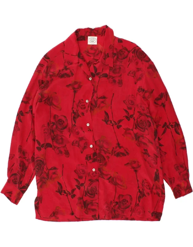 LAURA ASHLEY Womens Shirt Blouse UK 14 Large Red Floral Fashionable Button-Front Short Sleeve