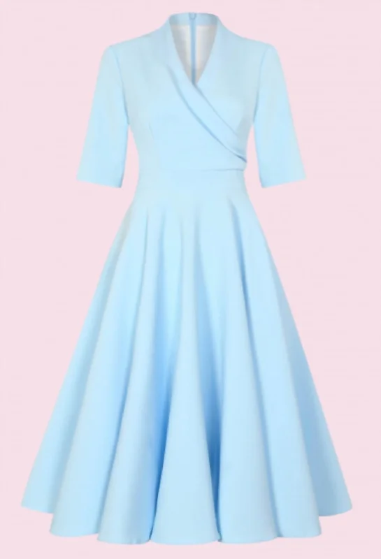 Leyla Midi Dress In Pale Blue Fashionable Pleated Midi Dress