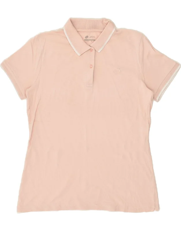 LOTTO Womens Polo Shirt UK 18 XL Pink Cotton Stylish Split-Hem Short Shirt