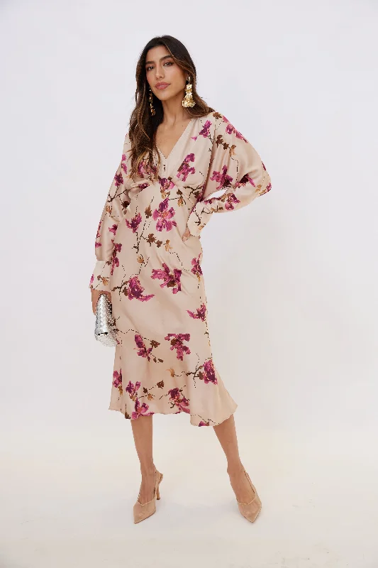 Lyndon Printed Long Sleeve Midi Dress Fashionable Wide Leg Midi Dress