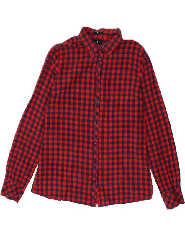 MAISON SCOTCH Womens Shirt UK 14 Large Red Check Cotton Comfortable Stretch Short Shirt