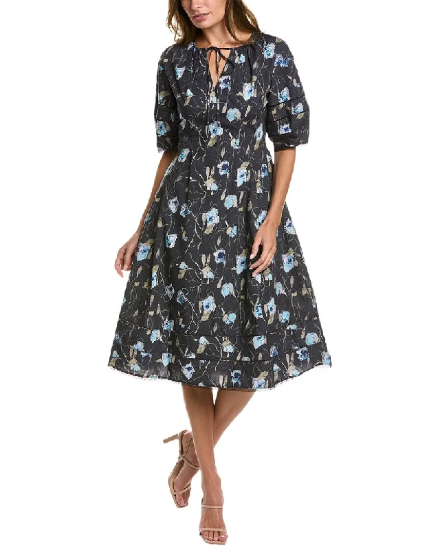 Marchesa Notte Aster Printed Midi Dress Trendy Fit-and-Flare Midi Dress