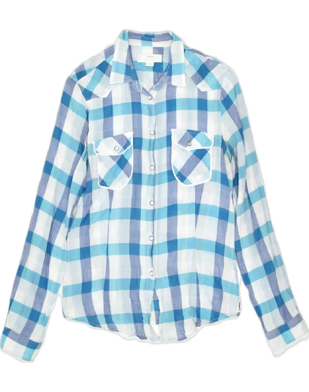 MARLBORO CLASSICS Womens Shirt IT 44 Medium Blue Check Cotton Casual Loose Short Sleeve MARLBORO CLASSICS Womens Shirt IT 44 Medium Blue Check Cotton Casual Loose Short Sleeve