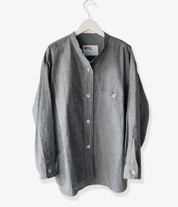 MHL./FADED COTTON SHIRTING SHIRT WOMENS (INDIGO) Comfortable Short Sleeve Tunic
