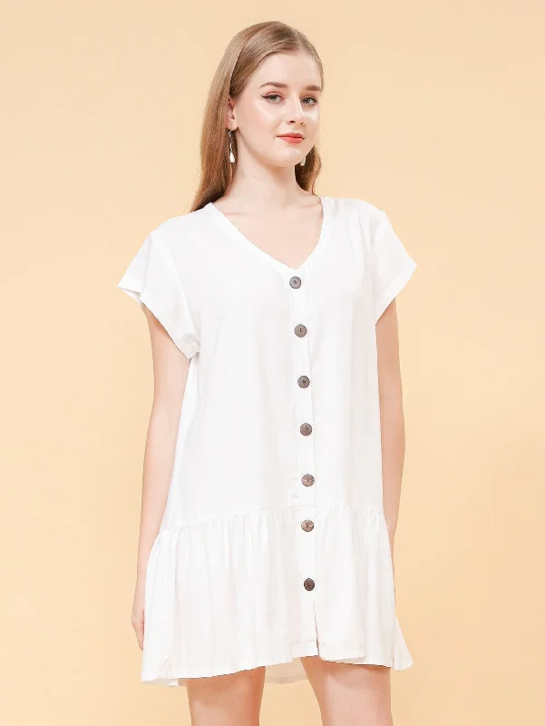 Mini Dress Button Trendy Off-Shoulder Dress Mini