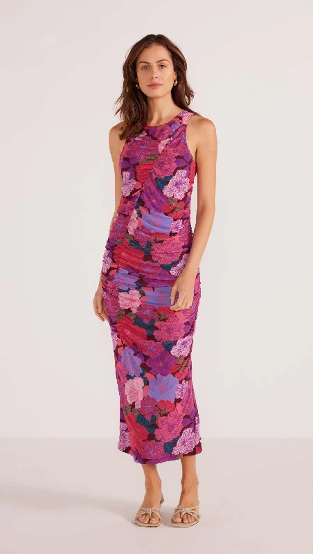 Minkpink - Lexie Mesh Midi Dress in Floral Blooms Stylish Satin Midi Dress