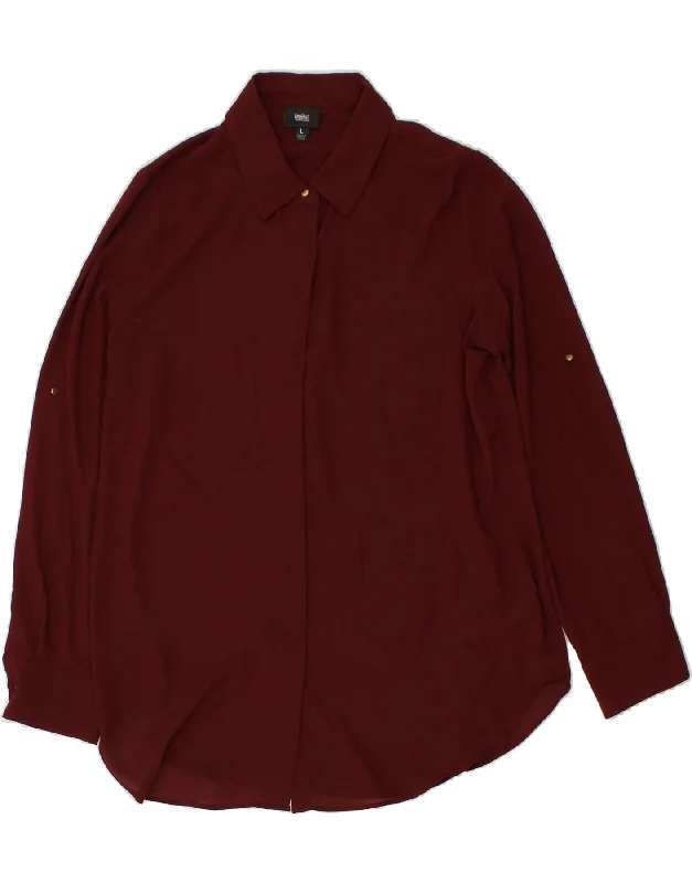 MOSSIMO Womens Shirt Blouse UK 16 Large Burgundy Polyester Fashionable Cuffed Short Sleeve