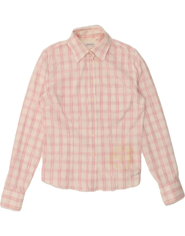 MURPHY & NYE Womens Shirt UK 12 Medium Pink Check Cotton Elegant Lace Short Sleeve