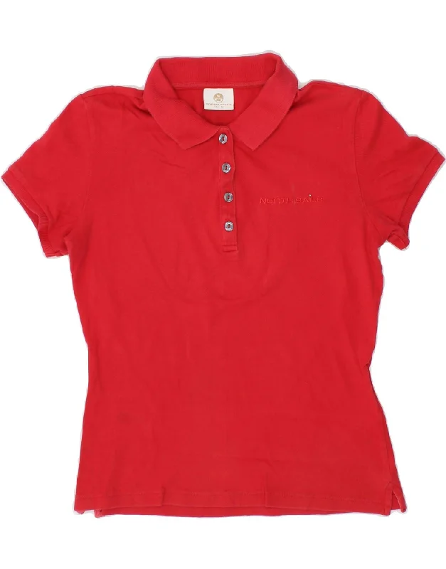 NORTH SAILS Womens Polo Shirt UK 12 Medium Red Cotton Classic Cropped Short Sleeve