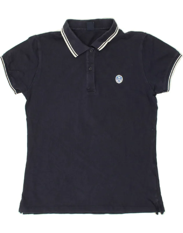 NORTH SAILS Womens Polo Shirt UK 14 Medium Navy Blue Cotton Relaxed Button-Down Short Shirt