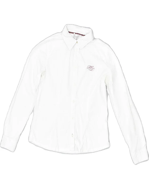 PEPE JEANS Womens Shirt UK 14 Medium White Cotton Trendy Turtleneck Short Shirt