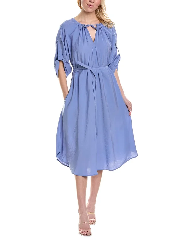 Peserico womens  Midi Dress, 44, Blue Trendy Ruffled Sleeve Midi Dress