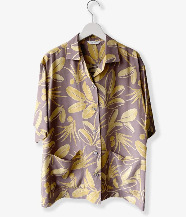 PHEENY/RAYON BOTANICAL PRINT S/S SHIRT(LAVENDER) Fashionable Tied Short Sleeve
