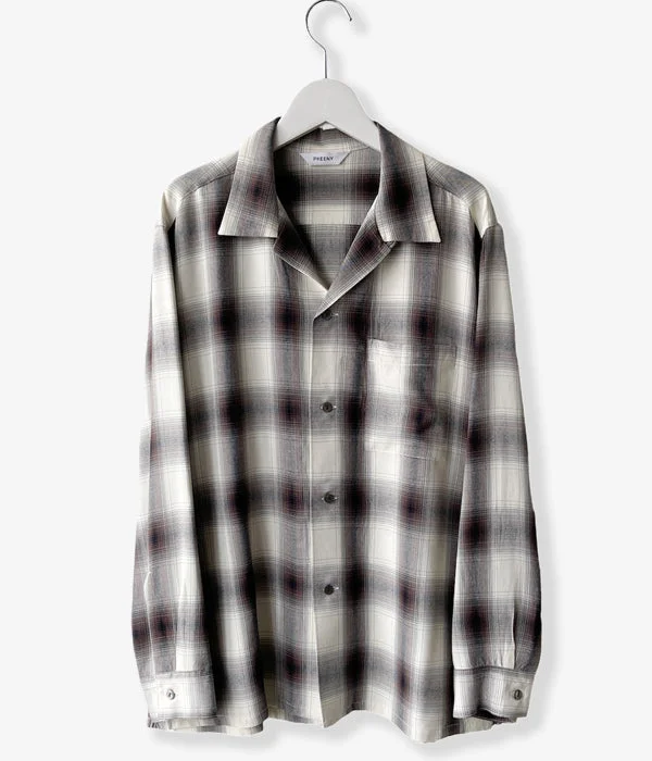 PHEENY/RAYON OMBRE CHECK L/S SHIRT(CHARCOAL) Classic Casual Short Sleeve
