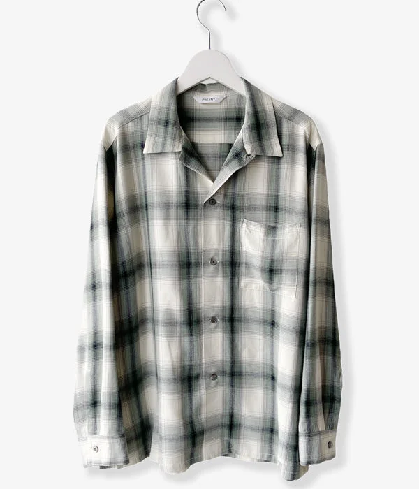 PHEENY/RAYON OMBRE CHECK L/S SHIRT(GREEN) Casual Ruffle Short Shirt
