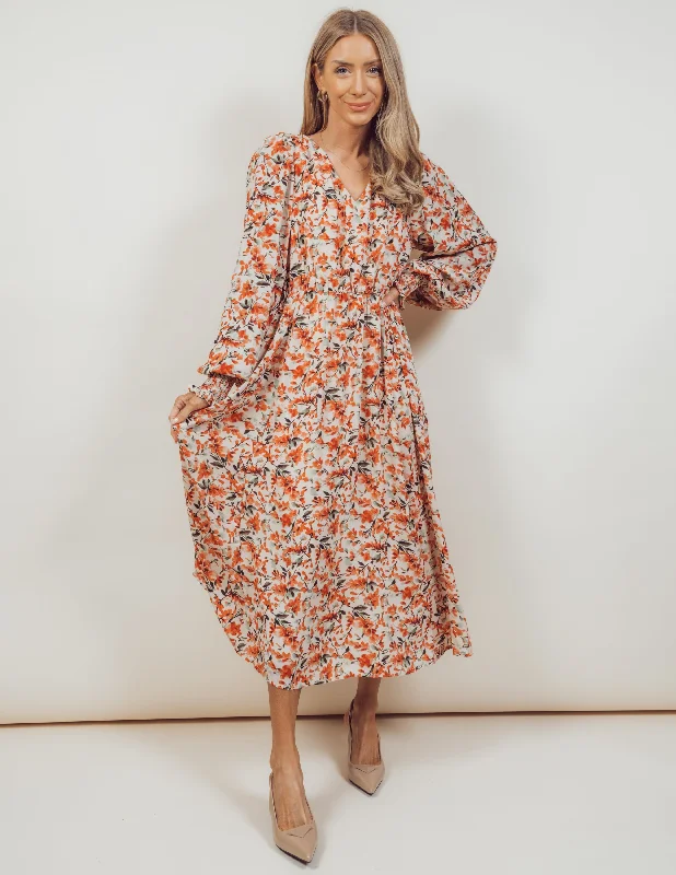 Phoebe Midi Dress Elegant Pleated Sleeve Midi Dress