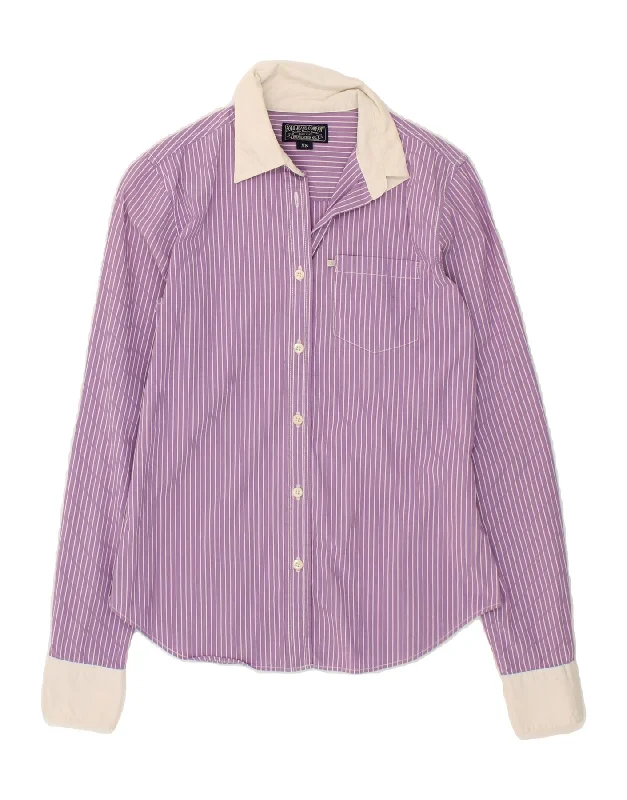 POLO RALPH LAUREN Womens Shirt UK 6 XS Purple Pinstripe Cotton Comfortable Graphic Short Sleeve