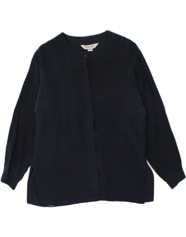 PRISMA Womens Shirt Blouse IT 42 Medium Navy Blue Silk Cozy Cotton Short Tee