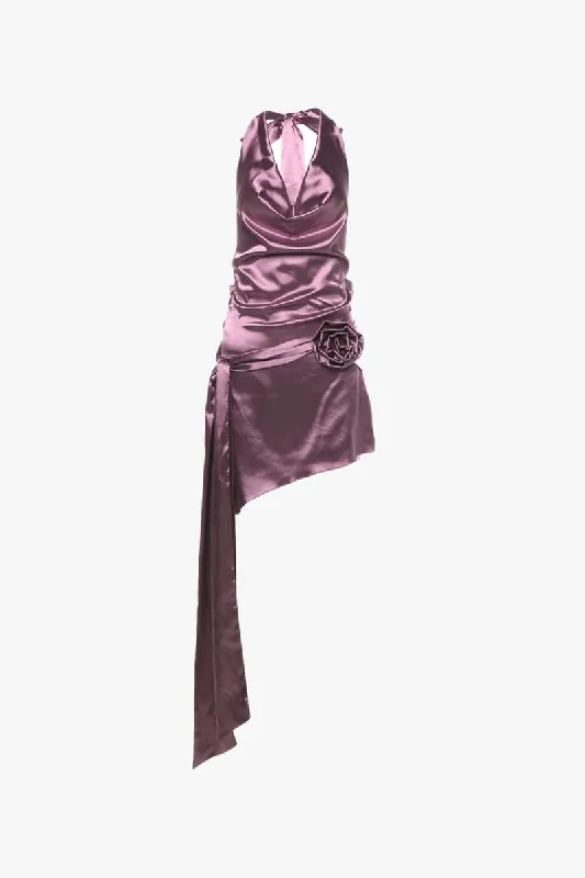 Purple Satin Draped Mini Dress Elegant Velvet Mini Dress