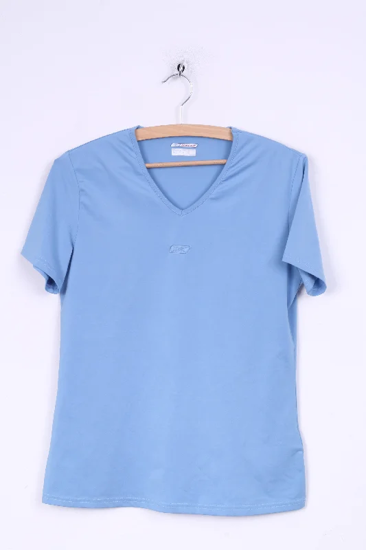 Reebok Womens M Shirt Light Blue V Neck Sport Short Sleeve Stylish Crew Neck Shirt