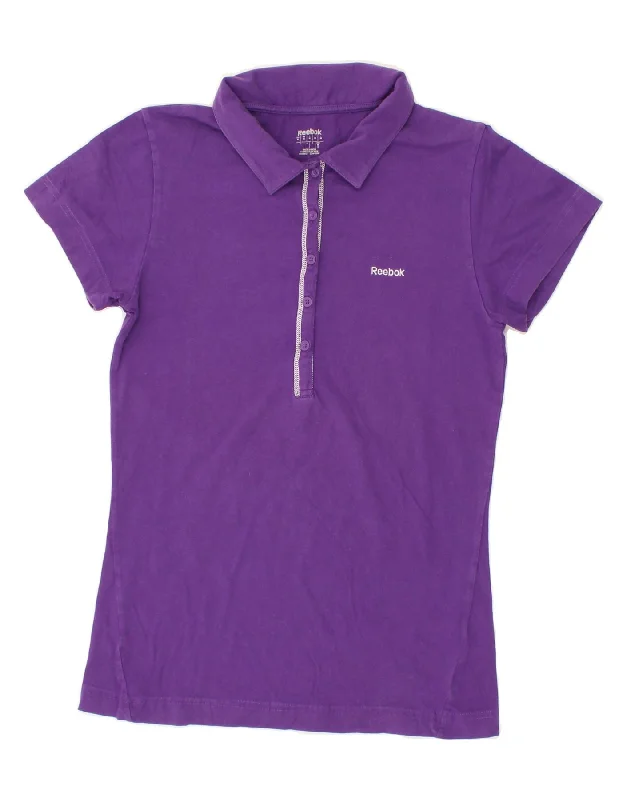 REEBOK Womens Polo Shirt UK 12 Medium Purple Cotton Fashionable Short Sleeve Vest