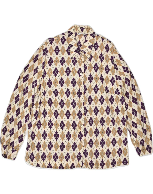 RIGANY Womens Shirt Blouse IT 46 Large Beige Argyle/Diamond Viscose Trendy Floral Print Tee