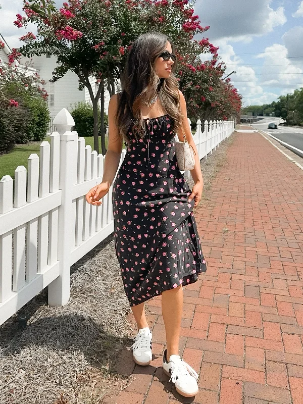 Sweet Talk Floral Midi Dress Trendy Midi Dress with Belt