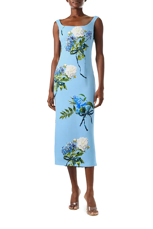 Scoop Neck Floral Midi Dress Trendy Ruched Side Midi Dress