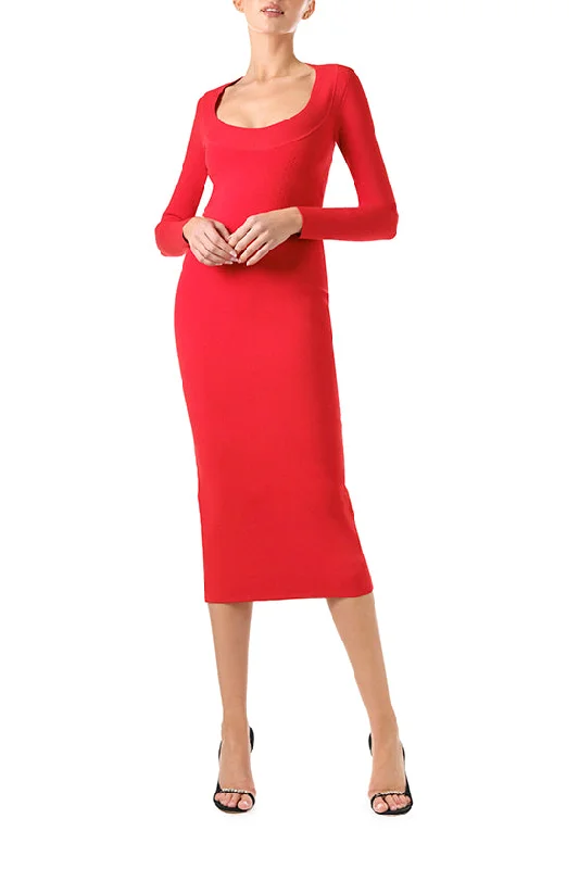 Long Sleeve Knit Midi Dress Comfortable Button Front Midi Dress