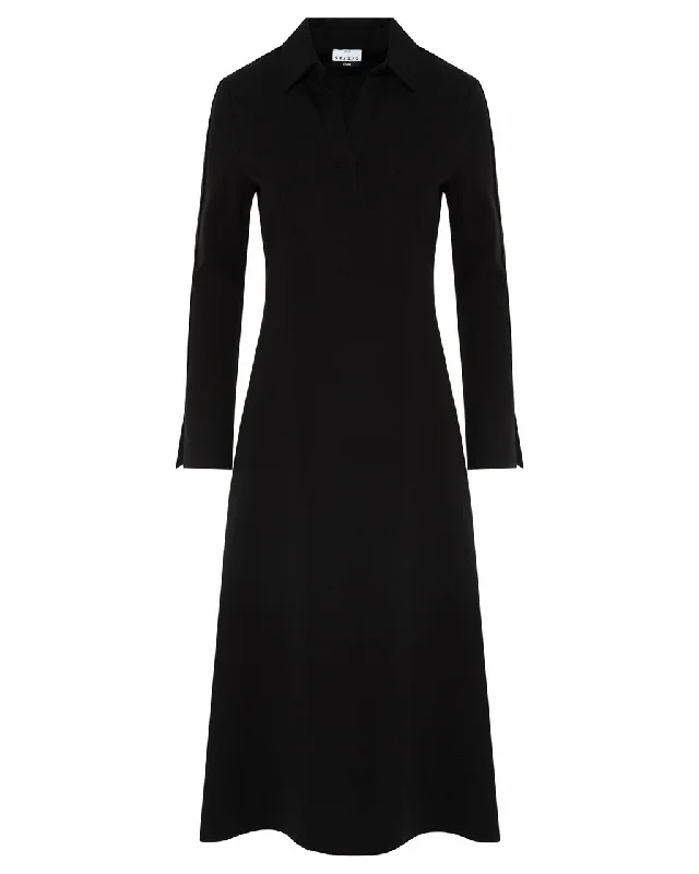 SFIZIO - PONTE KNIT MIDI DRESS WITH LONG SLEEVES AND COLLAR Chic Bohemian Midi Dress