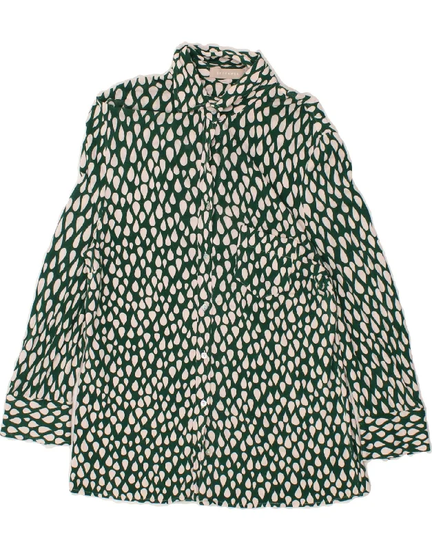 STEFANEL Womens Shirt Blouse UK 10 Small Green Spotted Viscose Classic V-Neck Short Shirt