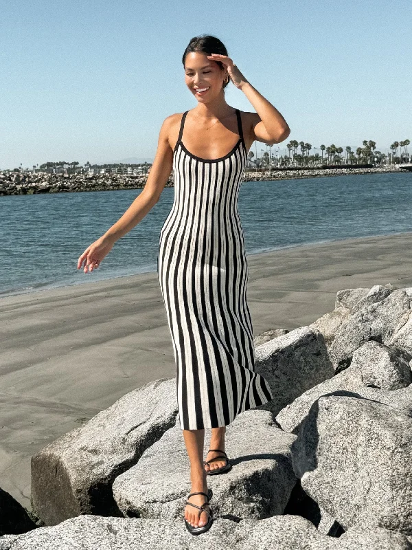 Blair Stripe Knit Midi Dress Fashionable One-Shoulder Midi Dress