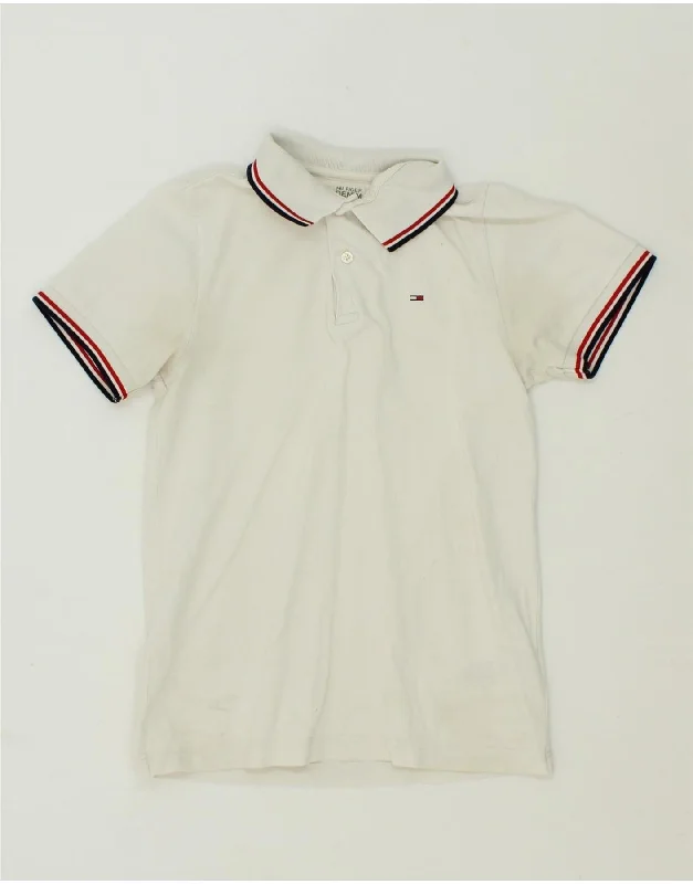 TOMMY HILFIGER Womens Polo Shirt UK 10 Small White Cotton Cozy Cotton Short Tee