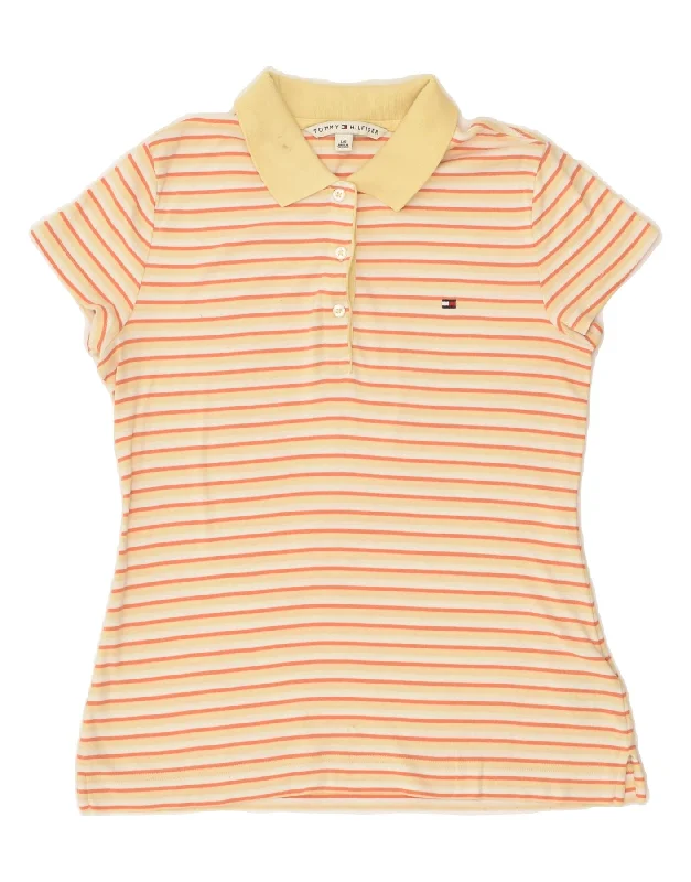 TOMMY HILFIGER Womens Polo Shirt UK 14 Large Beige Striped Cotton Fashionable Plaid Short Sleeve TOMMY HILFIGER Womens Polo Shirt UK 14 Large Beige Striped Cotton Fashionable Plaid Short Sleeve