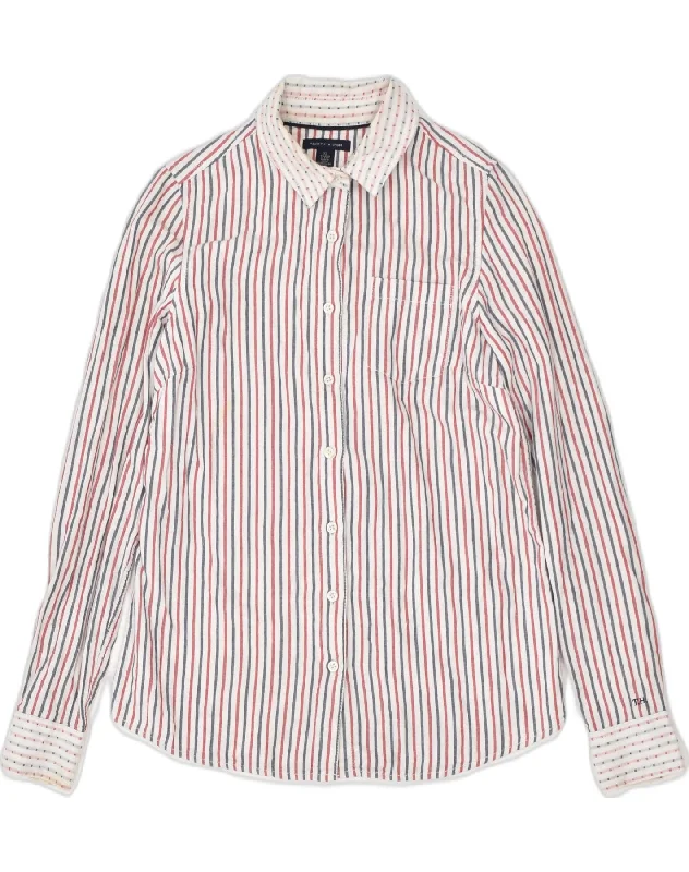 TOMMY HILFIGER Womens Shirt UK 6 XS White Striped Cotton Classic Casual Short Sleeve TOMMY HILFIGER Womens Shirt UK 6 XS White Striped Cotton Classic Casual Short Sleeve